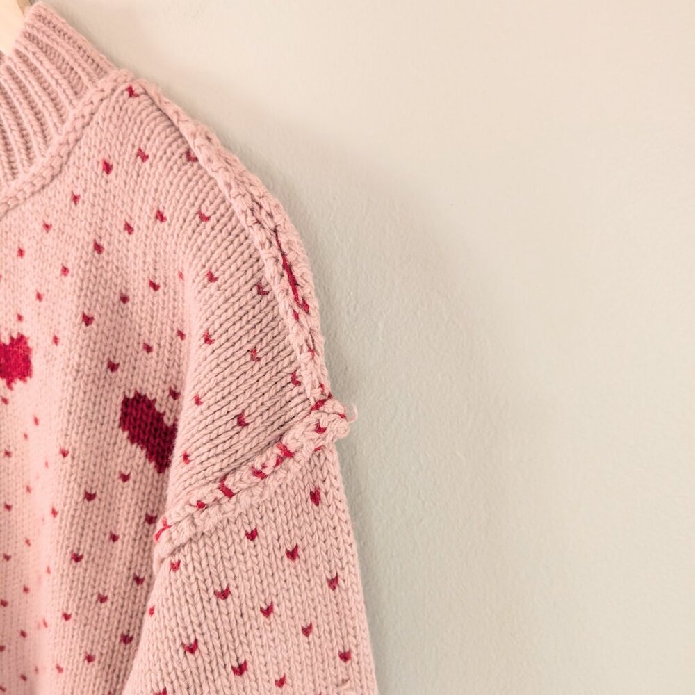Women’s Pink Heart Knit Crewneck Sweater - Picture 10 of 16